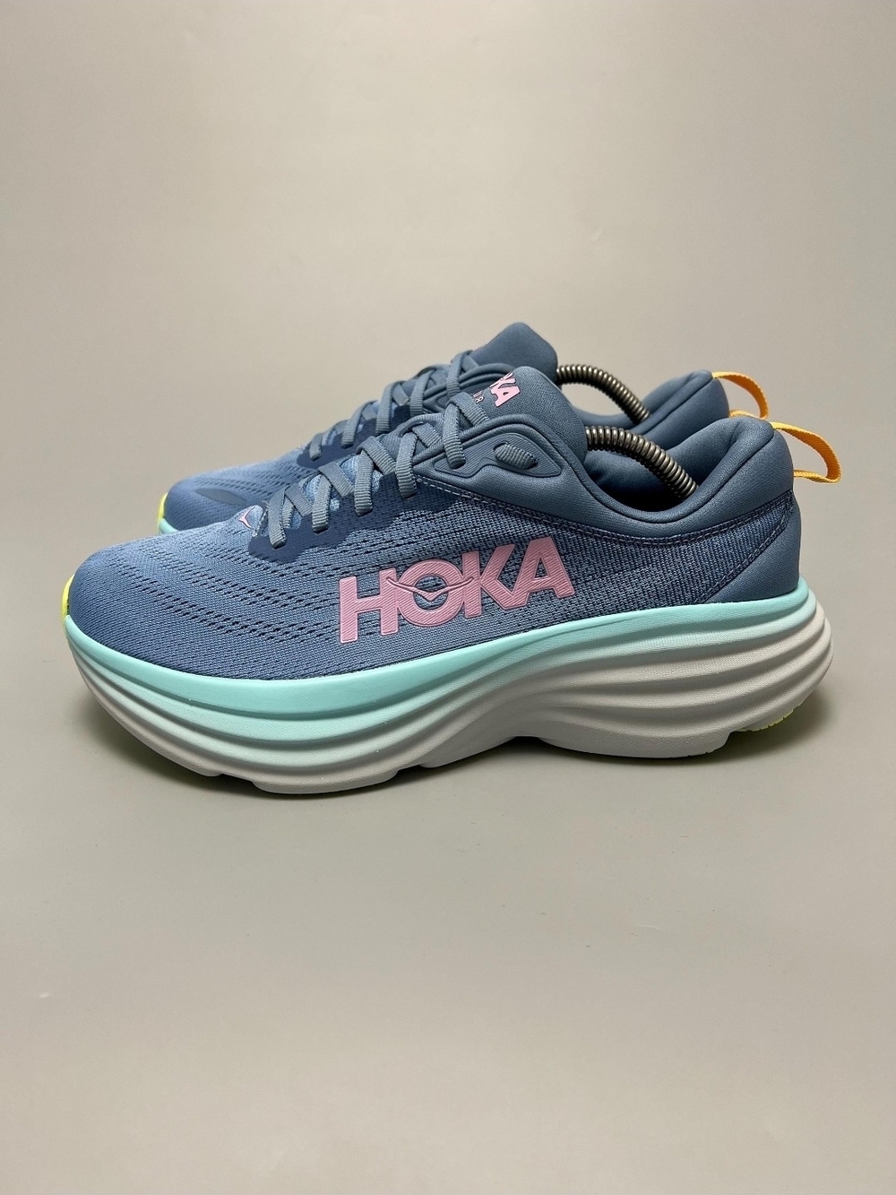 Hoka Women's One One Bondi 8 Athletic Shoes in Blue with Pink